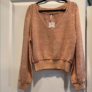 NWT Free People Peachy Pink Color V Neck Sweater